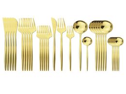 30Pcs Gold Cutlery 1810 Stainless Steel Dinnerware Knife Dessert Fork Spoon Dinner Silverware Kitchen Tableware Set 2011286352404