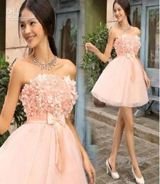 New arrival Pink Organza Above kneeMini Short Strapless Aline Flowers Cute cheap Cocktail Dresses Homecoming Dre9991915