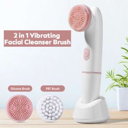 Electric Face Cleansing Brush for Facial Skin Care Wash Sonic Vibration Massage 2 in 1 Acne Pore Blackhead Silicone Cleaner Tool