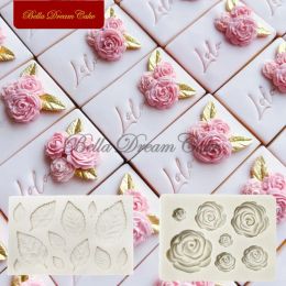 Moulds 3D Mini Rose Leaf Flower Design Silicone Mould Fondant Chocolate Mould Cake Decorating Tools DIY Clay Model Baking Accessories