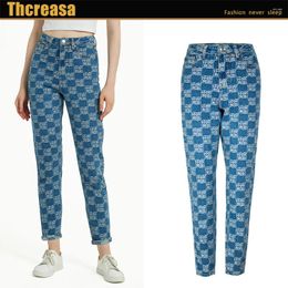 Women's Jeans Blue Boyfriend Jacquard High Waist Straight Women Look Thin And Fried Street Slacks Pants