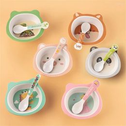 Bowls Tableware Cute Cartoon Pattern Bamboo Fibre Childrens Bowl Durable Lightweight Material Children And Spoon Set