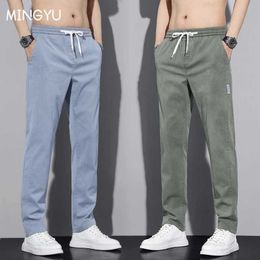 Men's Pants Mingyu Brand Cotton Leisure Goods Pants Mens Brushed Elastic Waist Elastic Blue Green Grey Black Jogging Work Clothes MensL2404