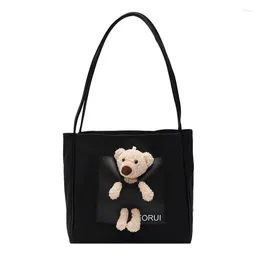 Shoulder Bags Bear Canvas Bag Women's Large Capacity 2024 Trendy Net Red Casual Student Tote Shopping