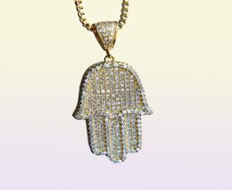 Boy Men Fatima Hamsa Hand Pendant Necklace Iced Out 5A Bling Cubic Zircon Thin Chain Hip Hop Gift Turkish Luck 3858697