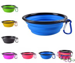 Solid color Pet Cat dog Bowl folding collapsible silicone puppy doggy feeder water food container foldable style6323903