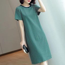 Casual Dresses Classic Stripe Red Green Blue T Shirt Women Dress Female Vestido