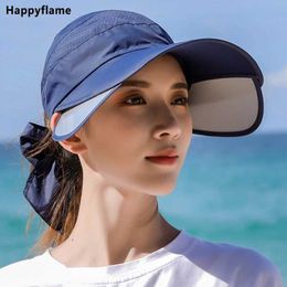 Wide Brim Hats Bucket Womens sun hat bicycle breathable womens retractable empty top baseball wide UV protective beach Q240427