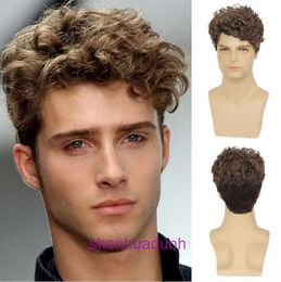New mens brown short curly hair fluffy and fashionable small high-temperature silk synthetic Fibre headband