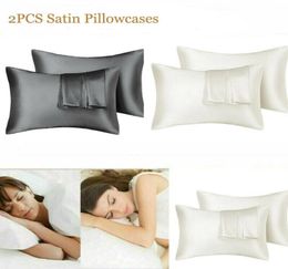 202620302036in Silk Satin Pillowcase Home Multicolor Ice Silk Pillow Case Zipper Pillow Cover Double Face Envelope Bedding Pi5786765