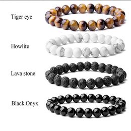 Beaded Bead Bracelet 8mm Natural Stone Beads Black Agate Lava Tiger Eye Quartz Treatment Energy Mens Yoga Chakra Jewellery