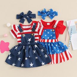 Clothing Sets Summer Independence Day Infant Baby Girls Outfits Short Sleeve Romper Suspender Skirt Headband Clothes