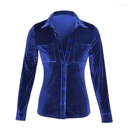 Women's Blouses 2024 Spring Solid Shirt Top For Women With Pockets Elegant Long Sleeve Button Down Shirts