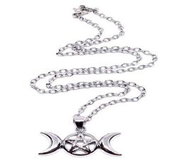 Triple Moon Wiccan Pentacle Necklace Pendant Vintage Silver Alloy Gothic Collares Statement Necklace Women Fashion Jewellery Goddess6356478