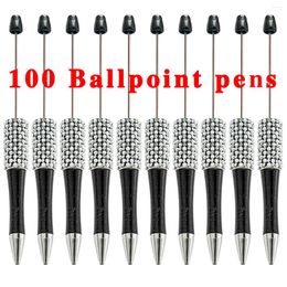 100Pcs Black Diamond Bead Pen Wholesale Creative DIY Handmade Sticker Set Beaded Ballpoint Pens Advertising Gift