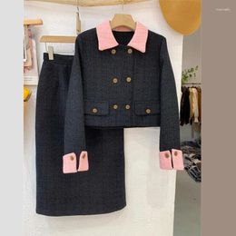 Work Dresses Runway Fall Winter Small Fragrance Luxury Tweed Women's Jacket Coat Top High Quality Elegant Slim Skirts Two Pieces Set Suit