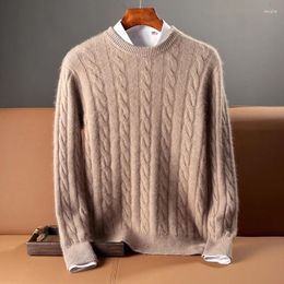 Men's Sweaters Pure Mink Cashmere O-Neck Thickened Pullover Autumn And Winter Men Warm Casual Knitted Large Size Twist Tops