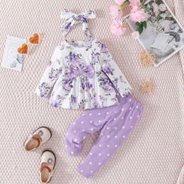 Clothing Sets Set For Kid Girl 6-36 Months Long Sleeve Blouse Floral Bow Front And Pants Polka Dotted Outfit Born Baby