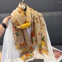 Scarves 2024 Cotton And With Atmosphere Stamping Craft Flower Women's Circumferential Dual Purpose Shawl Hijab