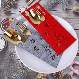 Party Decoration 4Pcs Christmas Utensil Knife And Fork Holder Rectangular Cutlery Pouch Year Xmas For Home Ornament