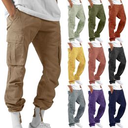 Men's Pants 1 mens jacket drawstring multiple pocket casual pants hiking pants mens cotton twill pantsL2404