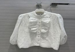 Women039s hollow embroidery boat anchor longsleeved shirt palace fungus lace lantern sleeve top 312822642