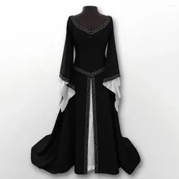 Casual Dresses Mediaeval Elegant For Women Solid Colour Cosplay Long Sleeve Floor Dress V-Neck Renaissance Up Outfit Party Ladies