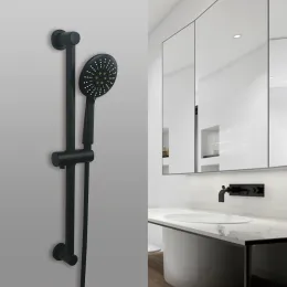 Controls Wall Mounted Black Coating Shower Bar 3 Function Spray Hand Shower Head Stainless Steel Hose Adjustable Bathroom Sliding Bar