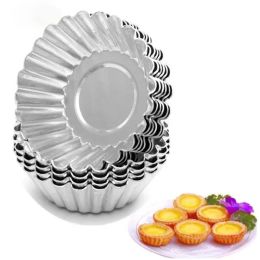 Moulds 10pcs Nonstick Ripple Aluminium Alloy Egg Tart Mould Flower Shape Reusable Cupcake and Muffin Baking Cup Tartlets Pans Moulds