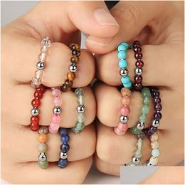 4Mm Natural Energy Stone Bead Sier Plated Handmade Elastic Band Rings For Women Girl Party Club Decor Jewellery Drop Delivery Dhnvf