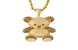 INS Hip Hop Necklace 18k Gold Plated Full CZ Bear Pendant Necklace with Rope Chain Necklace for Men Women Gift5754103
