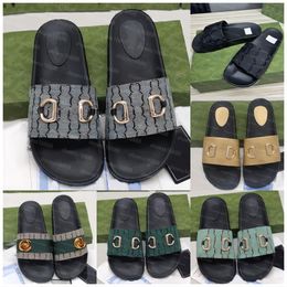 Designer Men Women Sandals Canvas Rubber Flat Slide Sandal Luxury Top-Quality Mules Platform Slippers Beach Slipper Shoes
