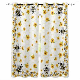Curtain Summer Bee Sunflower Flower Window Curtains For Living Room Kitchen Bedroom Decorative Treatments
