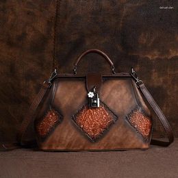 Bag YourSeason Vintage Embossing Ladies Handbag Hand Brushing 2024 Handmade Cowhide Women Shoulder Crossbody Bags Large Capacity