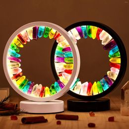 Table Lamps Glowing Natural Crystal Cluster Circle LED Lamp Ring Light USB Power For Bedroom Living Room Beside Desk