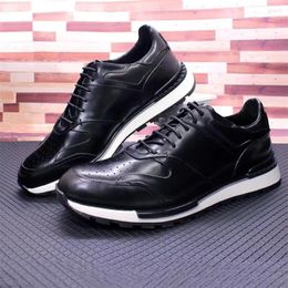 Casual Shoes Men's Leather Shoe Layer Cowhide Comfortable Non-slip Sneakers Breathable Lace-up