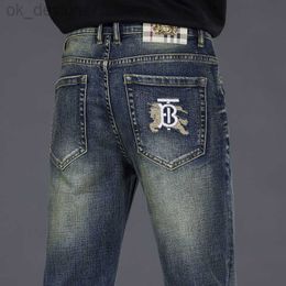 Мужские джинсы дизайнер высококачественный тонкий подгонка прямой эластичные мужские джинсы Ностальгические и универсальные молодежные брюки осень