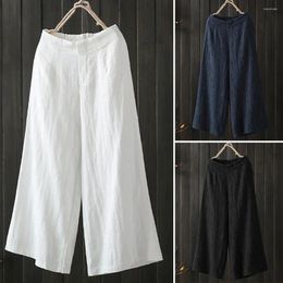 Women's Pants Elastic Waist Culottes Women Cotton Leg Casual Trousers Palazzo Wide