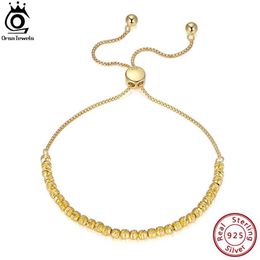 Beaded ORSA JEWELS 925 Sterling Silver 18K Gold Over 3mm Bolo Bead Bracelet for Women Adjustable Italian Fashion Jewelry SB125