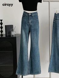 Women's Jeans Circyy High Waisted Women Denim Blue Flare Pants Skinny Ripped Trousers Streetwear Office Ladies Fashion Y2K Girls