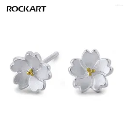 Stud Earrings ROCKART Genuine 925 Sterling Silver Cherry Blossom Romantic Japanese Designer Spring Floral Classic Sweet