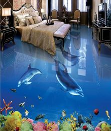 3d pvc flooring waterproof Selfadhesive murals wall paper custom dolphin 3d floor tiles for bathrooms9628733