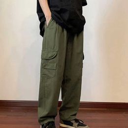 Men's Pants Casual bagged cargo pants with pockets suitable for mens loose hip-hop mens Trousers straight mens black green cargo Trousers outdoor 2023L2404