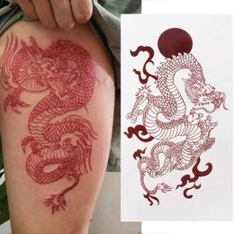 Tattoo Transfer Waterproof Temporary Tattoo Stickers Big Size Red Dragon Arm Legs Body Art Fake Tatto Long Lasting Men Women Tarragon Decals 1PC 240426