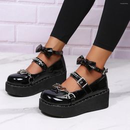 Casual Shoes Love Decorated Chain Vintage Mary Jane Women's Rivet Platform Lolita Ankle Wrap Buckle Bow Uniform Jk Student Oxford