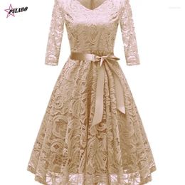 Casual Dresses PULABO Evening Party Date Women Hollow Out Floral Lace A Line Dress Office Lady Spring Autumn Basic Female