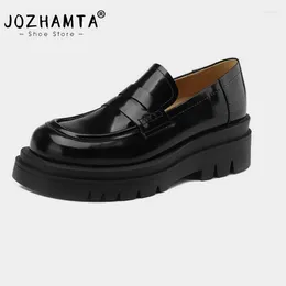 Casual Shoes JOZHAMTA Size 34-40 Women Thick Sole Loafers Pumps Real Leather Platform High Heels For Woman Ins Fashion 2024 Work