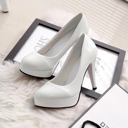 Dress Shoes 10CM High-heeled Waterproof Platform Sexy Fine With Round Head Feet Korean Women's Patent Leather Large Size 34-42