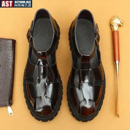 Sandals Men's Platform Leather Men Trendy Summer Roman Shoes Mens Casual Comfortable Soft Beach Footwear Flats EUR Sizes 37-46