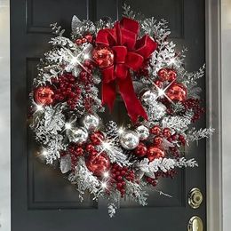 Decorative Flowers Red Christmas Wreath For Front Door Gold Window Wall Decorations 2024 Garland Ornament Guirnalda Navidad